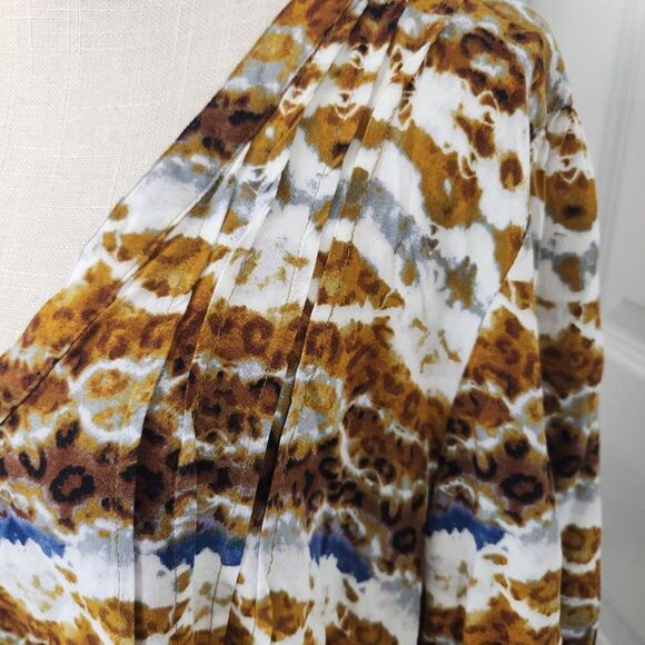 Fig Flower Top Womens 2X Brown Blue Striped Tie Dye Pintuck Rayon Boho Peasant - Picture 3 of 14